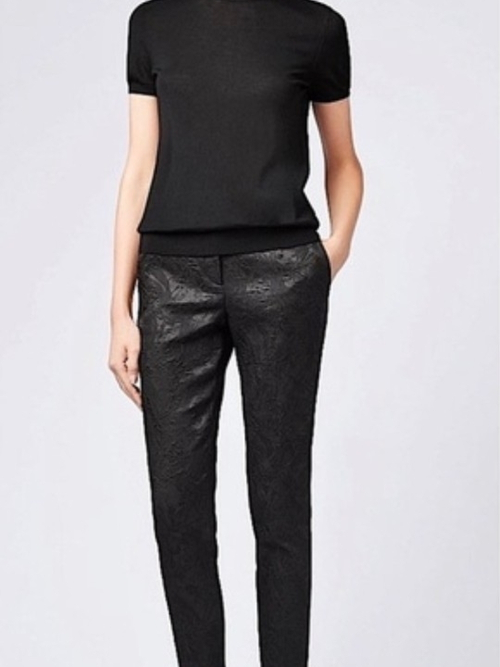 HUGO BOSS Italian Floral Brocade High Rise Slim Ankle Crop Trouser Pants 8
